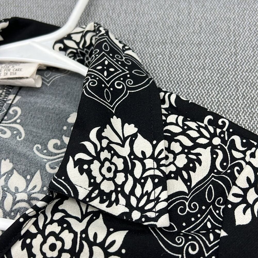 Vintage La Belle Black/White M Floral Midi Wrap Dress‎ 2/3 Sleeves Made In USA - Picture 4 of 11
